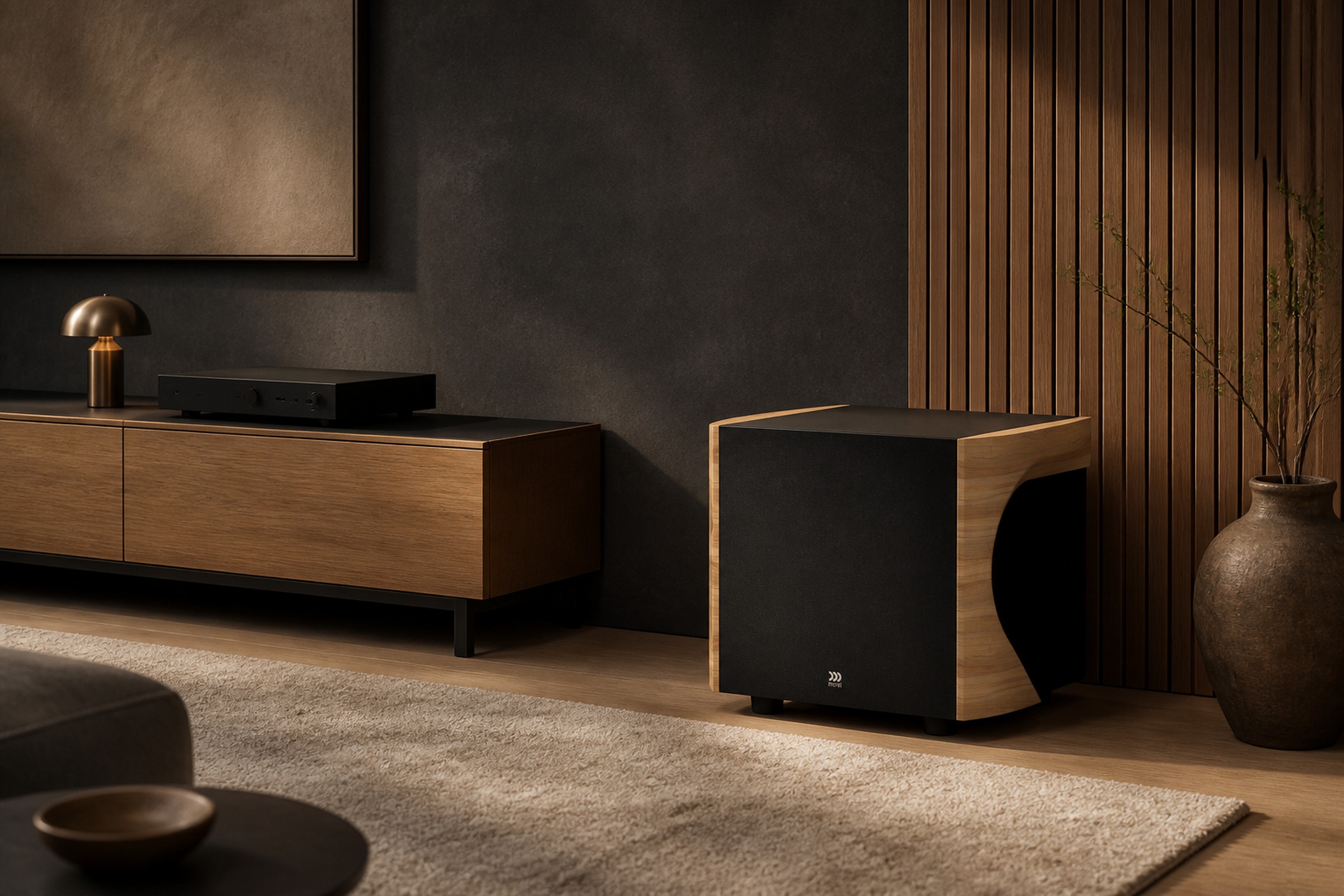 Morel Avyra S1201w WiSA subwoofer in een premium luisterruimte